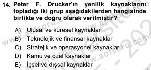 Yenilik Yönetimi Dersi 2025 - 2026 Yılı (Final) Dönem Sonu Sınav Soruları 14. Soru