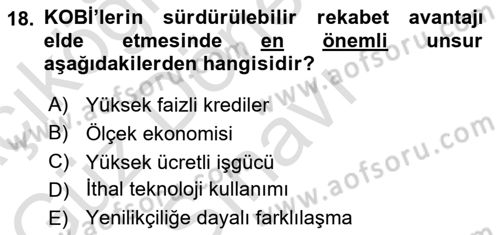 Yenilik Yönetimi Dersi 2025 - 2026 Yılı (Final) Dönem Sonu Sınav Soruları 18. Soru