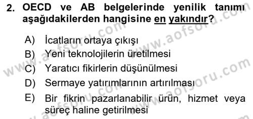 Yenilik Yönetimi Dersi 2025 - 2026 Yılı (Final) Dönem Sonu Sınav Soruları 2. Soru