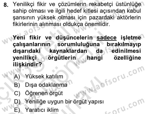 Yenilik Yönetimi Dersi 2025 - 2026 Yılı (Final) Dönem Sonu Sınav Soruları 8. Soru