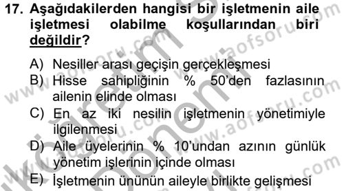 Küçük İşletme Yönetimi Dersi 2012 - 2013 Yılı (Final) Dönem Sonu Sınav Soruları 17. Soru