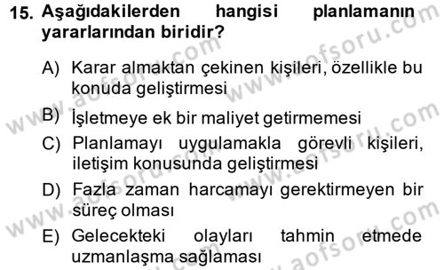 Küçük İşletme Yönetimi Dersi 2013 - 2014 Yılı (Vize) Ara Sınav Soruları 15. Soru