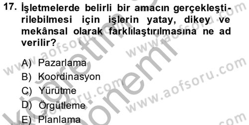 Küçük İşletme Yönetimi Dersi 2013 - 2014 Yılı (Vize) Ara Sınav Soruları 17. Soru