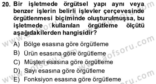 Küçük İşletme Yönetimi Dersi 2013 - 2014 Yılı (Vize) Ara Sınav Soruları 20. Soru