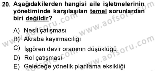 Küçük İşletme Yönetimi Dersi 2013 - 2014 Yılı (Final) Dönem Sonu Sınav Soruları 20. Soru