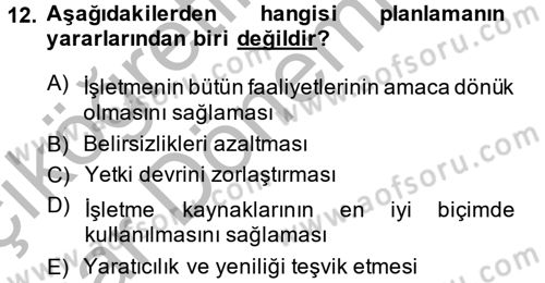 Küçük İşletme Yönetimi Dersi 2014 - 2015 Yılı (Vize) Ara Sınav Soruları 12. Soru