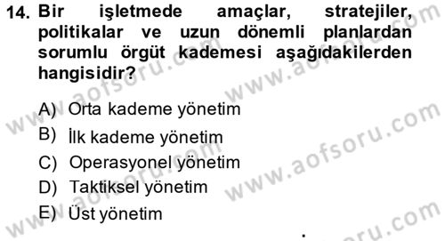 Küçük İşletme Yönetimi Dersi 2014 - 2015 Yılı (Vize) Ara Sınav Soruları 14. Soru