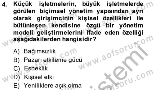 Küçük İşletme Yönetimi Dersi 2014 - 2015 Yılı (Vize) Ara Sınav Soruları 4. Soru