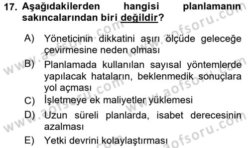 Küçük İşletme Yönetimi Dersi 2015 - 2016 Yılı (Vize) Ara Sınav Soruları 17. Soru