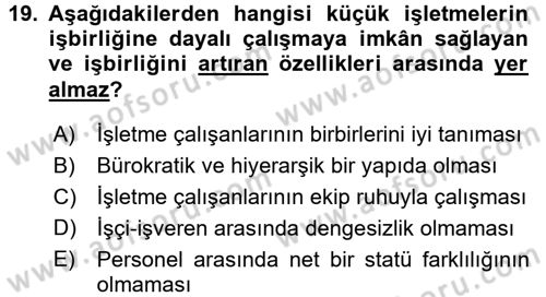Küçük İşletme Yönetimi Dersi 2015 - 2016 Yılı (Vize) Ara Sınav Soruları 19. Soru