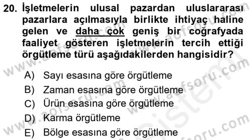 Küçük İşletme Yönetimi Dersi 2015 - 2016 Yılı (Vize) Ara Sınav Soruları 20. Soru