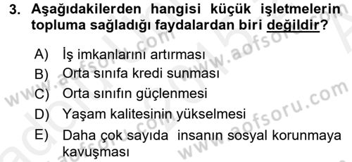 Küçük İşletme Yönetimi Dersi 2015 - 2016 Yılı (Vize) Ara Sınav Soruları 3. Soru