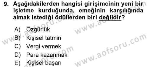Küçük İşletme Yönetimi Dersi 2015 - 2016 Yılı (Vize) Ara Sınav Soruları 9. Soru