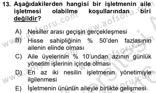 Küçük İşletme Yönetimi Dersi 2015 - 2016 Yılı (Final) Dönem Sonu Sınav Soruları 13. Soru