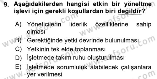 Küçük İşletme Yönetimi Dersi 2015 - 2016 Yılı (Final) Dönem Sonu Sınav Soruları 9. Soru