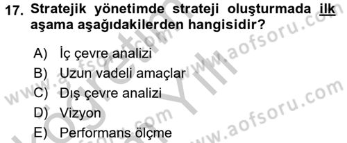 Küçük İşletme Yönetimi Dersi 2016 - 2017 Yılı 3 Ders Sınavı 17. Soru