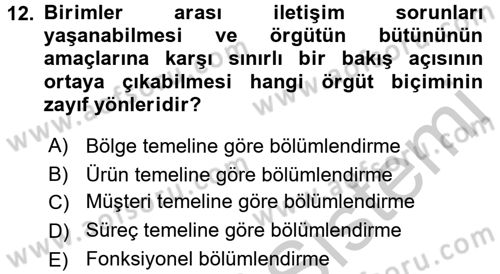 Küçük İşletme Yönetimi Dersi 2016 - 2017 Yılı (Vize) Ara Sınav Soruları 12. Soru