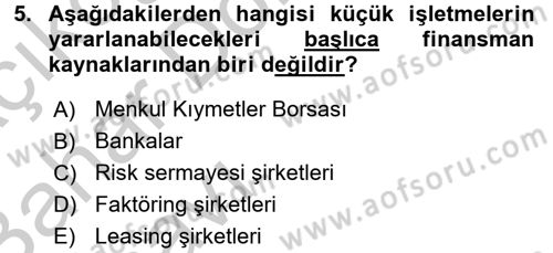 Küçük İşletme Yönetimi Dersi 2016 - 2017 Yılı (Vize) Ara Sınav Soruları 5. Soru