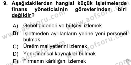 Küçük İşletme Yönetimi Dersi 2016 - 2017 Yılı (Vize) Ara Sınav Soruları 9. Soru