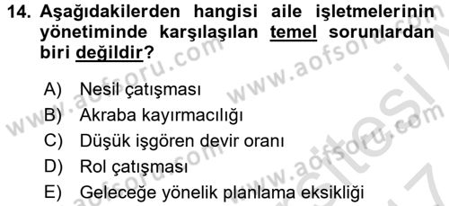 Küçük İşletme Yönetimi Dersi 2016 - 2017 Yılı (Final) Dönem Sonu Sınav Soruları 14. Soru