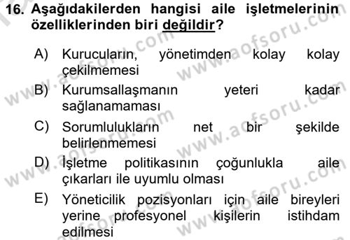 Küçük İşletme Yönetimi Dersi 2016 - 2017 Yılı (Final) Dönem Sonu Sınav Soruları 16. Soru