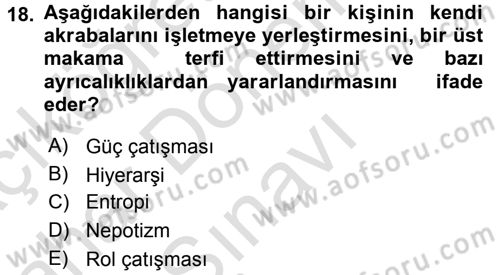 Küçük İşletme Yönetimi Dersi 2016 - 2017 Yılı (Final) Dönem Sonu Sınav Soruları 18. Soru
