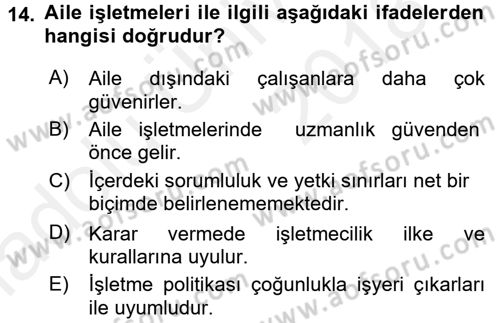 Küçük İşletme Yönetimi Dersi 2017 - 2018 Yılı 3 Ders Sınav Soruları 14. Soru