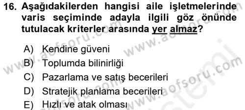 Küçük İşletme Yönetimi Dersi 2017 - 2018 Yılı 3 Ders Sınav Soruları 16. Soru
