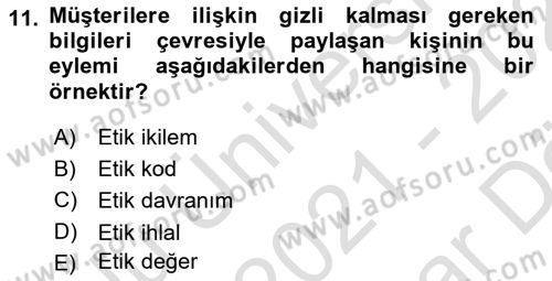 Küçük İşletme Yönetimi Dersi 2021 - 2022 Yılı (Vize) Ara Sınav Soruları 11. Soru