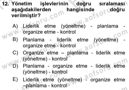 Küçük İşletme Yönetimi Dersi 2021 - 2022 Yılı (Vize) Ara Sınav Soruları 12. Soru