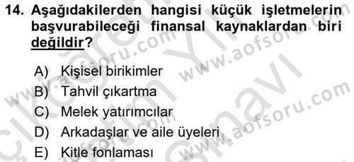 Küçük İşletme Yönetimi Dersi 2021 - 2022 Yılı (Vize) Ara Sınav Soruları 14. Soru