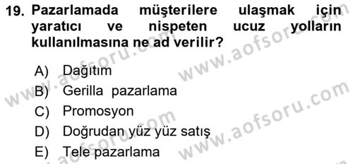 Küçük İşletme Yönetimi Dersi 2021 - 2022 Yılı (Vize) Ara Sınav Soruları 19. Soru