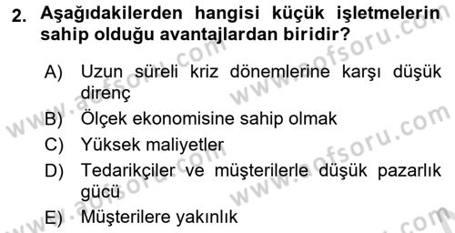 Küçük İşletme Yönetimi Dersi 2021 - 2022 Yılı (Vize) Ara Sınav Soruları 2. Soru