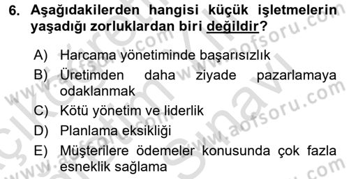 Küçük İşletme Yönetimi Dersi 2021 - 2022 Yılı (Vize) Ara Sınav Soruları 6. Soru