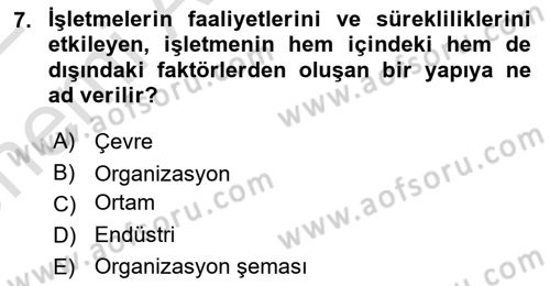 Küçük İşletme Yönetimi Dersi 2021 - 2022 Yılı (Vize) Ara Sınav Soruları 7. Soru