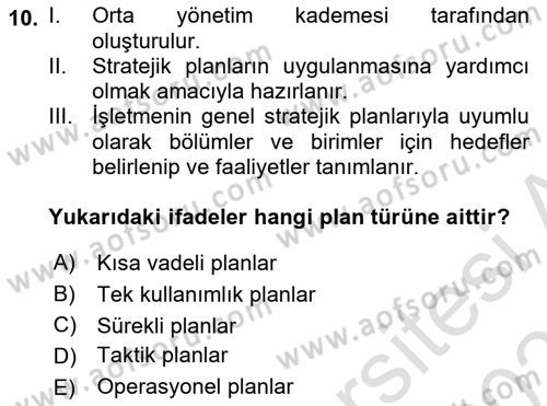 Küçük İşletme Yönetimi Dersi Dönem Sonu Sınavı Deneme Sınav Soruları 10. Soru