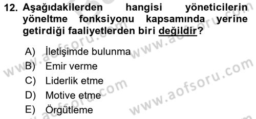 Küçük İşletme Yönetimi Dersi 2021 - 2022 Yılı (Final) Dönem Sonu Sınav Soruları 12. Soru
