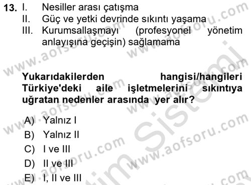Küçük İşletme Yönetimi Dersi Dönem Sonu Sınavı Deneme Sınav Soruları 13. Soru