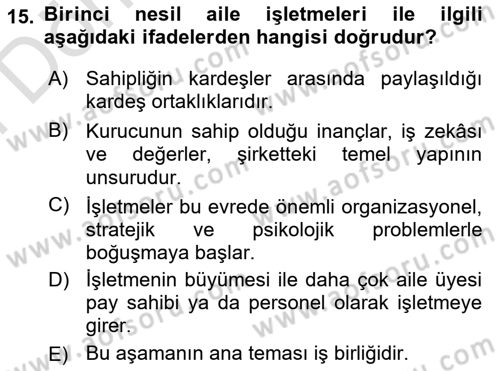 Küçük İşletme Yönetimi Dersi Dönem Sonu Sınavı Deneme Sınav Soruları 15. Soru