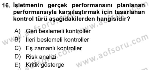 Küçük İşletme Yönetimi Dersi 2021 - 2022 Yılı (Final) Dönem Sonu Sınav Soruları 16. Soru
