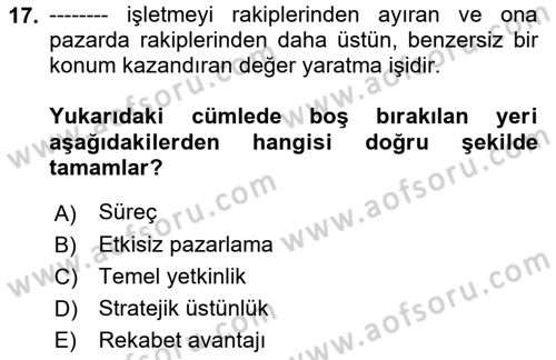 Küçük İşletme Yönetimi Dersi 2021 - 2022 Yılı (Final) Dönem Sonu Sınav Soruları 17. Soru