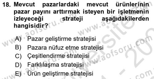 Küçük İşletme Yönetimi Dersi 2021 - 2022 Yılı (Final) Dönem Sonu Sınav Soruları 18. Soru