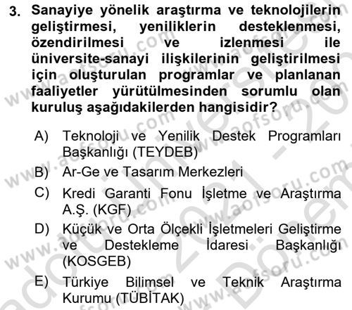 Küçük İşletme Yönetimi Dersi 2021 - 2022 Yılı (Final) Dönem Sonu Sınav Soruları 3. Soru