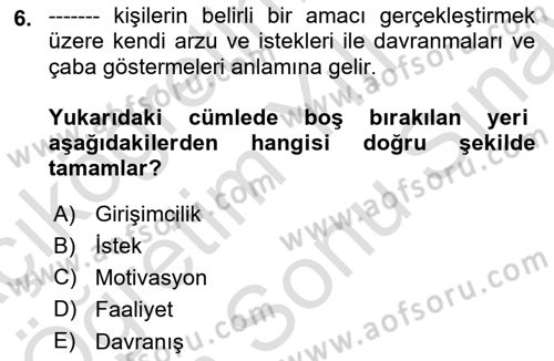 Küçük İşletme Yönetimi Dersi Dönem Sonu Sınavı Deneme Sınav Soruları 6. Soru