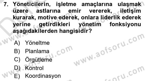 Küçük İşletme Yönetimi Dersi 2021 - 2022 Yılı (Final) Dönem Sonu Sınav Soruları 7. Soru