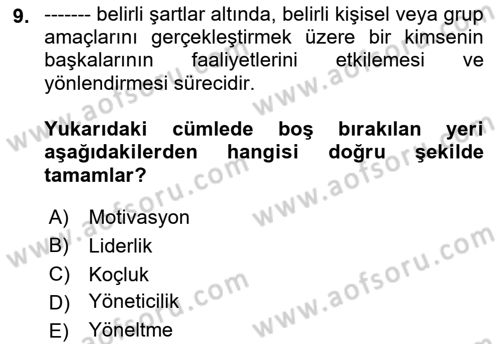 Küçük İşletme Yönetimi Dersi 2021 - 2022 Yılı (Final) Dönem Sonu Sınav Soruları 9. Soru