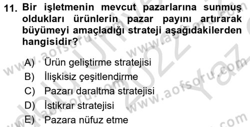 Küçük İşletme Yönetimi Dersi 2022 - 2023 Yılı Yaz Okulu Sınav Soruları 11. Soru