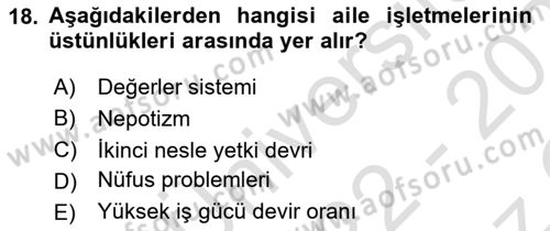 Küçük İşletme Yönetimi Dersi 2022 - 2023 Yılı Yaz Okulu Sınav Soruları 18. Soru