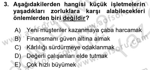 Küçük İşletme Yönetimi Dersi 2022 - 2023 Yılı Yaz Okulu Sınav Soruları 3. Soru