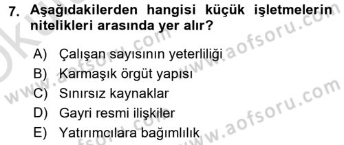 Küçük İşletme Yönetimi Dersi 2022 - 2023 Yılı Yaz Okulu Sınav Soruları 7. Soru